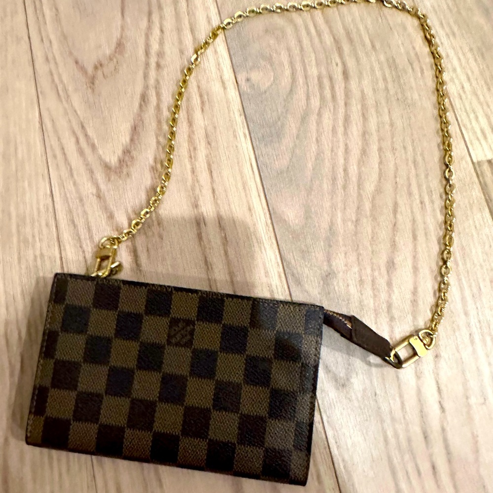 LOUIS VUITTON Clutch Bag Brown Damier with unbranded chain